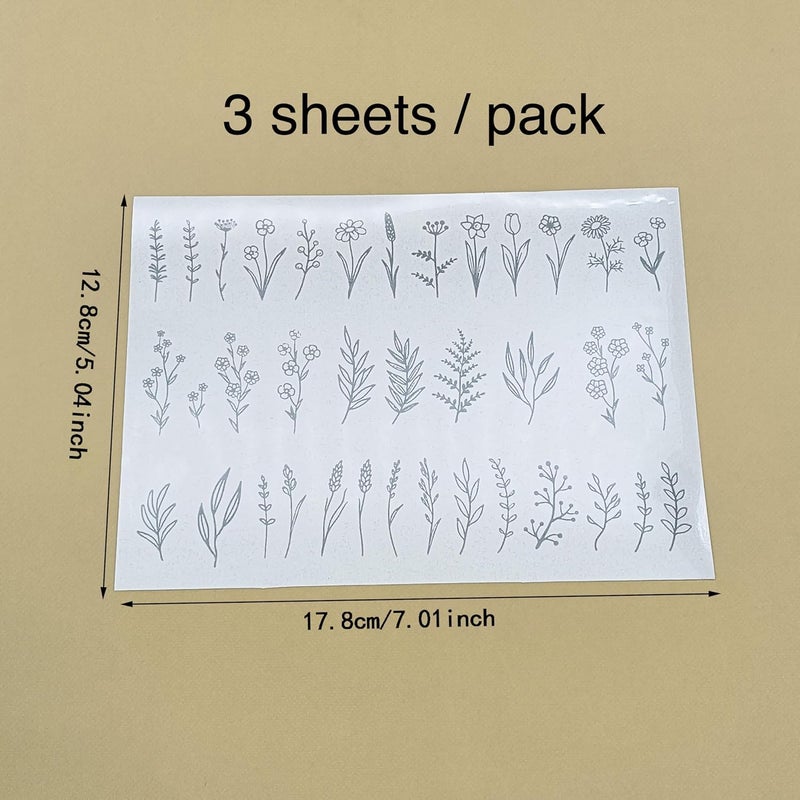 JBQUEEN 3pc Spring Florals Leaf Stick & Shine Foil Transfer Sticker Paper for Handmade Card Making Scrapbooking and Album Journal Invitation Letter Decoration Hot Foil Transfer Printing Adhesive Sheets - Image 2